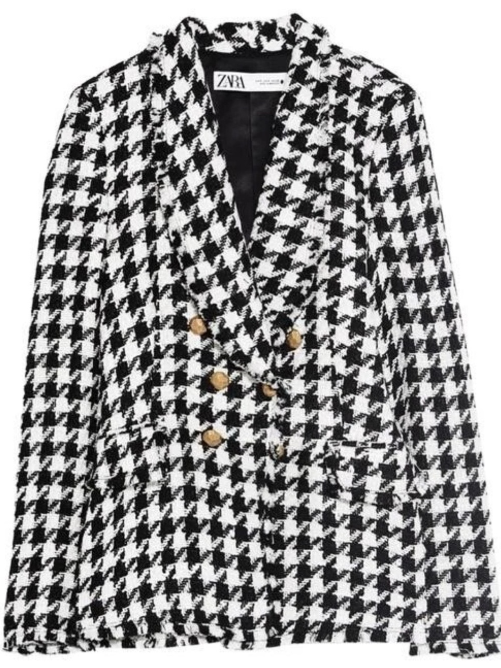 RARE Zara Houndstooth Double Breasted Blazer Jacket Black White M
